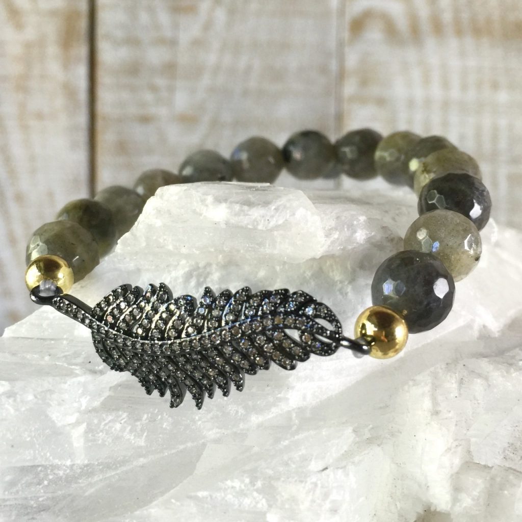 feather charm and gemstone bracelet by Presh